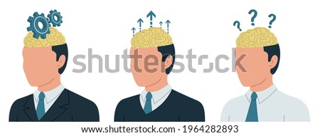 Vector conceptual illustration of brain and business. Business concept of human brain work. Thinking work