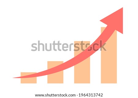Bar chart and red arrow with upward trend. Vector illustration. Royalty-Free Stock Photo #1964313742