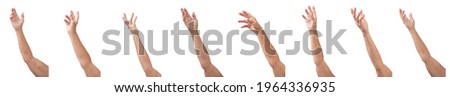 Eight different views of a lady's hand and arm throwing, catching, waving, etc.  Isolated on white for easy extraction. Royalty-Free Stock Photo #1964336935