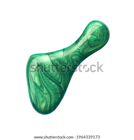 Blot of green nail polish isolated on white background. Photo. Top view