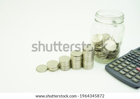 Coin diagram with a jar filled with coins isolated on a white background