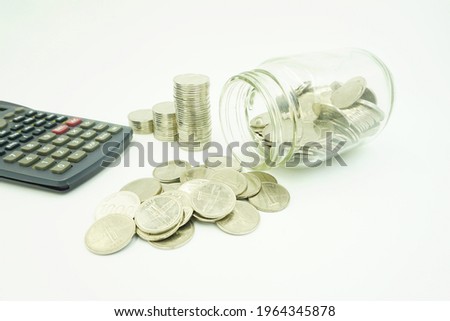 Coin diagram with a jar filled with coins isolated on a white background