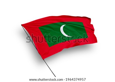 Maldives flag isolated on white background with clipping path. close up waving flag of Maldives. flag symbols of Maldives.