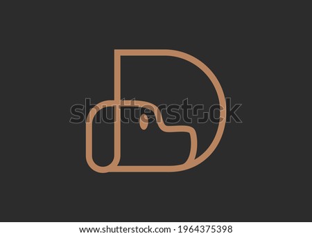 minimalist alphabet letter D with a dog face Abstract Line Logo Design. Illustration of D Letter Round Shape Line Icon Design. Vector Design.
