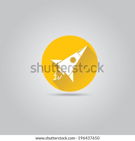 Rocket flat icon with long shadow on stylish orange background. vector illustration