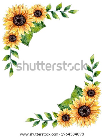 Watercolor sunflower arrangement, floral border.