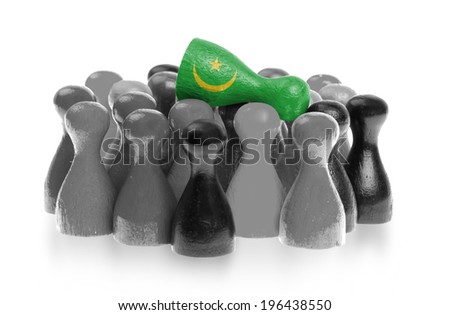 One unique pawn on top of common pawns, flag of Mauritania