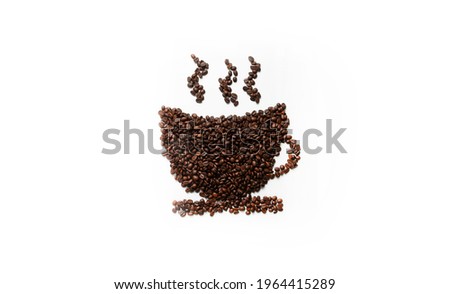 
creative image of a cup of coffee made from coffee beans.