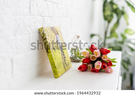 Canvas print with flowers. Stretched canvas on frame. Summer landscape photography. Photo printed on canvas