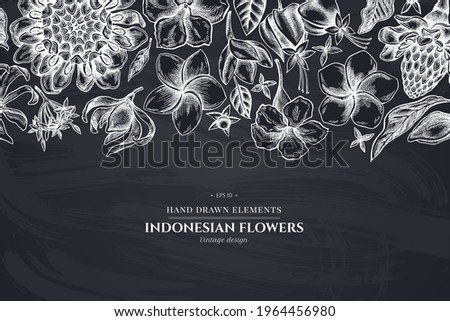 Floral design with chalk plumeria, allamanda, clerodendrum, champak, etlingera, ixora
