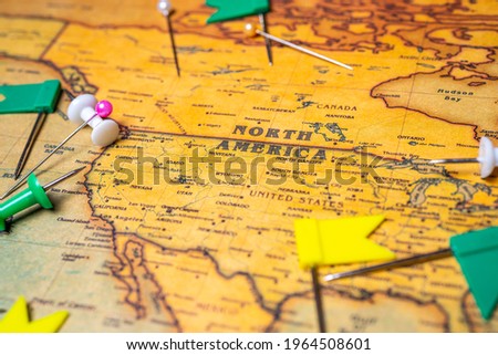 North America on map background