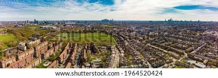 Aerial view of London residential streets, Hackney, UK Royalty-Free Stock Photo #1964520424