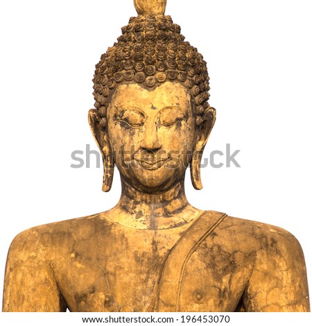 Statue of ancient buddha on white background 