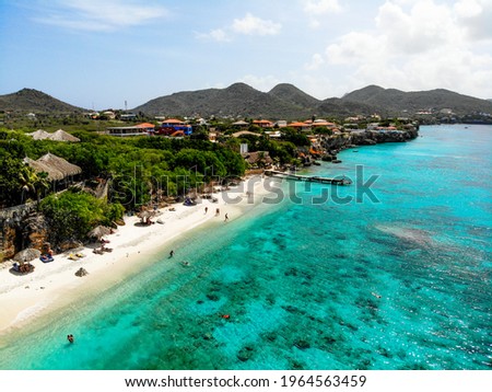 Beach kalki Paradise in Willemstad Curaçao, drone top view, SEA, Ocean, Blue Royalty-Free Stock Photo #1964563459