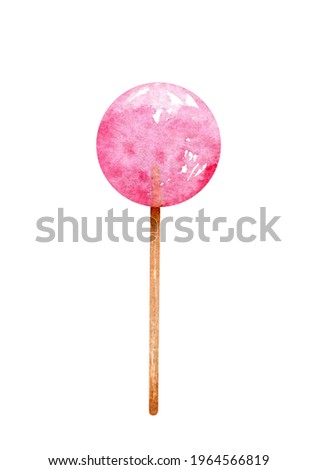 Watercolor pink lollipop. Berry candy on a stick isolated on white background. Hand-drawn illustration. Perfect for your projects, cards, decorations, covers, menu.