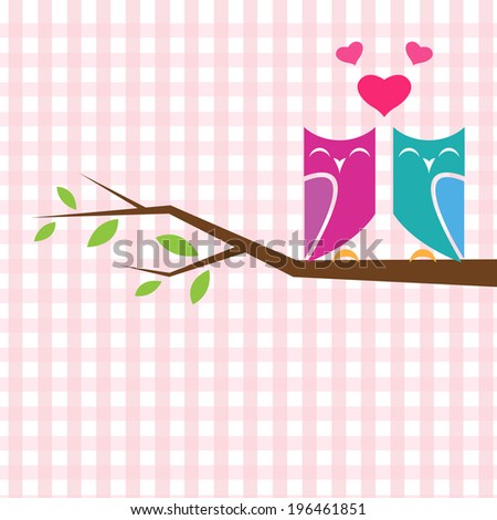 Vector backgrounds with couple of owls on the branch. vector illustration