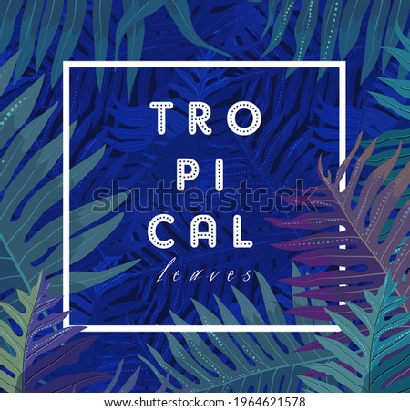 Four vertical vector banner with realistic detailed tropical leaves and Strelitzia flower. Card template design. covers book design, poster, natural illustration.