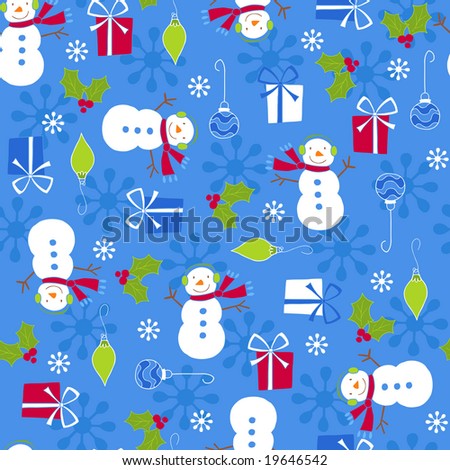 Christmas Holiday Snowmen and Gifts Seamless Repeat Pattern Vector Illustration