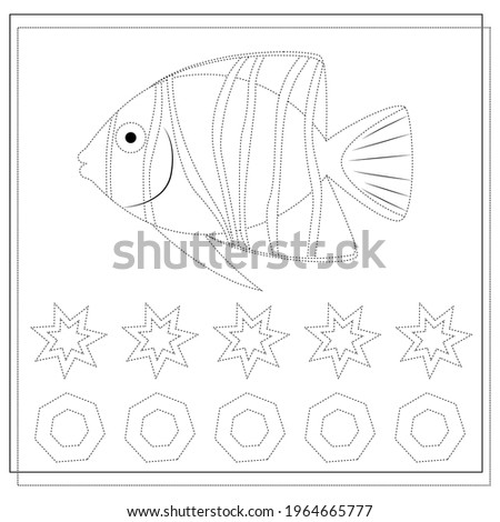 practice handwriting. circle the dots. drawing a worksheet for children. Illustration of fish for children. Vector isolated on a white background
