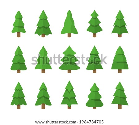 Set of cartoon Christmas trees, pines for greeting card, invitation,banner, web. Winter holiday. Icons collection.