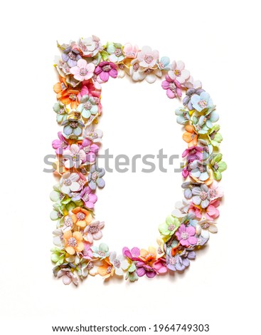 The letter D. Floral alphabet. Set of flower letters isolated on white. Flower font.