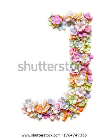 The letter J. Floral alphabet. Set of flower letters isolated on white. Flower font.