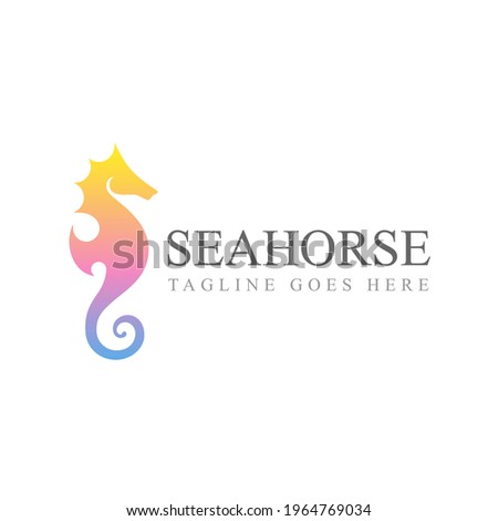 Sea horse logo. Vector illustration isolated.  For emblem, icon, symbol. Stylized graphic seahorse. Rainbow on white background.	