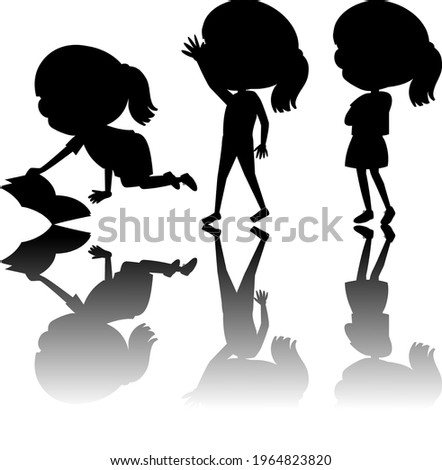 Set of kids silhouette with reflex on white background illustration