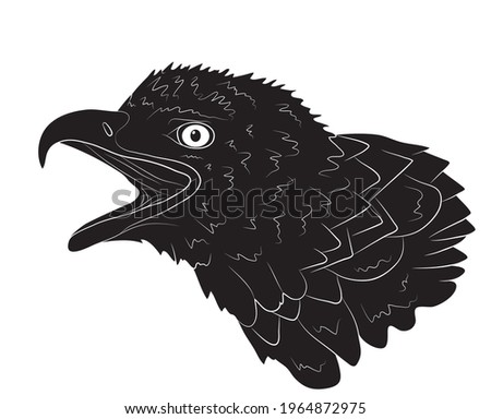 Black silhouette Portrait of a bald eagle head in isolate on a white background. Vector illustration.