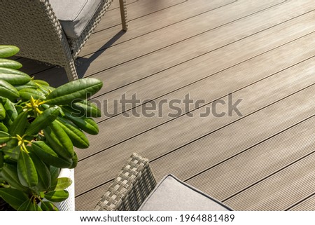 wpc terrace. wood plastic composite decking boards Royalty-Free Stock Photo #1964881489