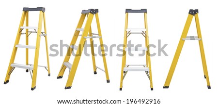 set of yellow Ladder  isolated on white Royalty-Free Stock Photo #196492916