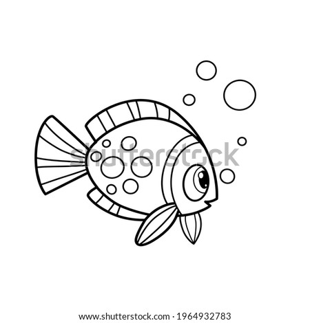 Cute cartoon big sea fish outlined for coloring page isolated on white background