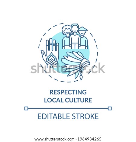 Respecting local culture concept icon. Green hotel features. Sense of identity for rural nations idea thin line illustration. Vector isolated outline RGB color drawing. Editable stroke Royalty-Free Stock Photo #1964934265