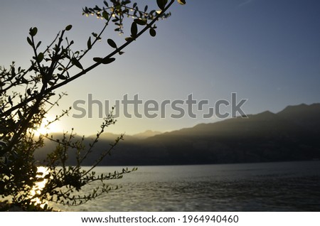 Lake Gardasee sunset view and moutains
