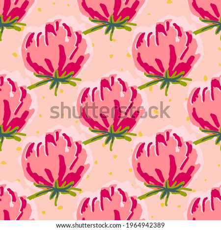 Red and Blue Lotus Drawing Vector Seamless Pattern. Rose Beautiful Wallpaper. Pink Summer Watercolor Illustration. Flower Romantic Design.