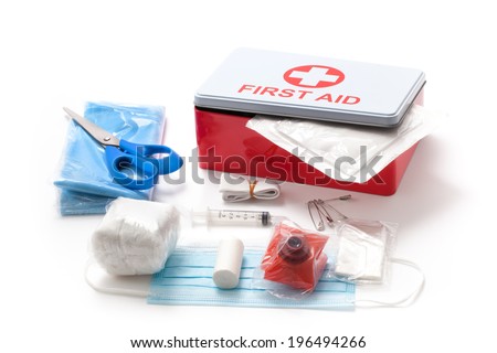 First aid kit isolated on white background Royalty-Free Stock Photo #196494266