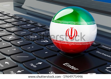 Iranian flag on laptop keyboard. Online business, e-education, shopping in Iran concept. 3D rendering