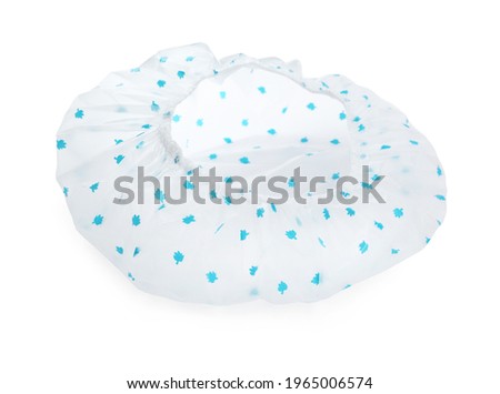Waterproof shower cap with pattern isolated on white Royalty-Free Stock Photo #1965006574