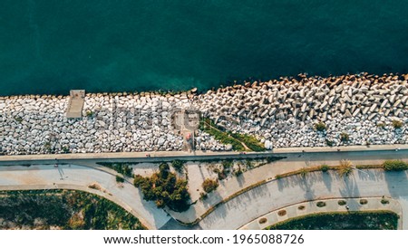 Beach top view Drone waterfront city