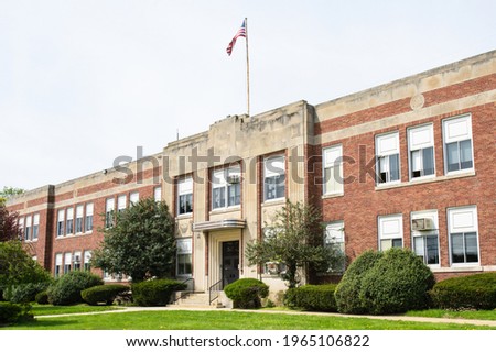 Exterior view of a typical American school Royalty-Free Stock Photo #1965106822