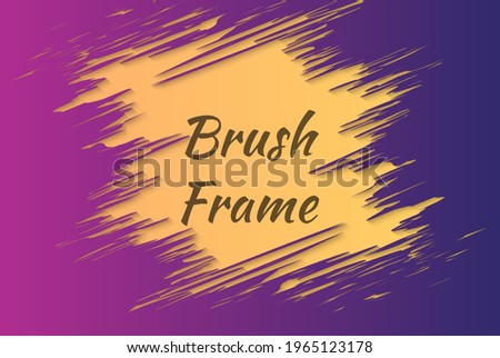 Violet Grunge Background with Yellow Brush Paint Ink Stroke Frame. Vector illustration