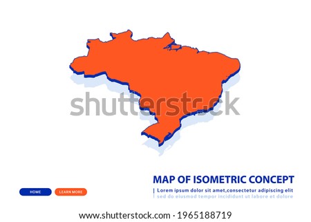 Orange map of Brazil on white background. Vector modern isometric concept greeting Card illustration eps 10.