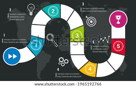 Project Timeline Infographics in board game design, company roadmap, timeframe, milestones and achievements	 Royalty-Free Stock Photo #1965192766