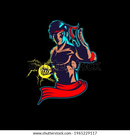 Kung Fu man esport style vector illustration Royalty-Free Stock Photo #1965229117