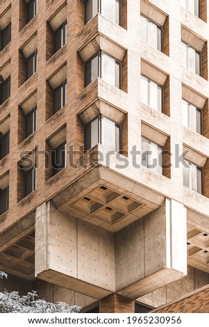 A vertical of a brutalist style architecture in New York City, USA