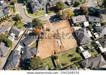 Aerial photo of vacant residential land under development in a suburb in Australia