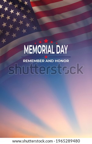 Memorial day card with flag and text USA national day Remember and Honnor