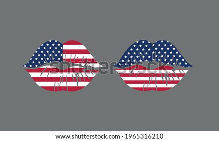 4th of July Lips Kiss, United States of America (USA) Flag Lips kisses - US independence day Vector and Clip Art