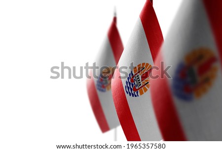 Small national flags of the French Polynesia on a white background