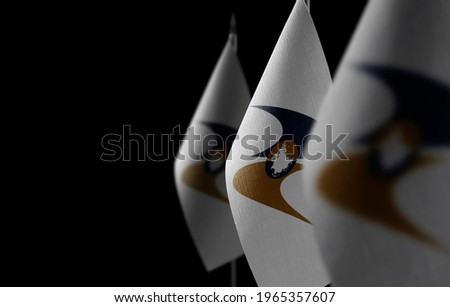 Small national flags of the Eurasian Economic Union on a dark background Royalty-Free Stock Photo #1965357607